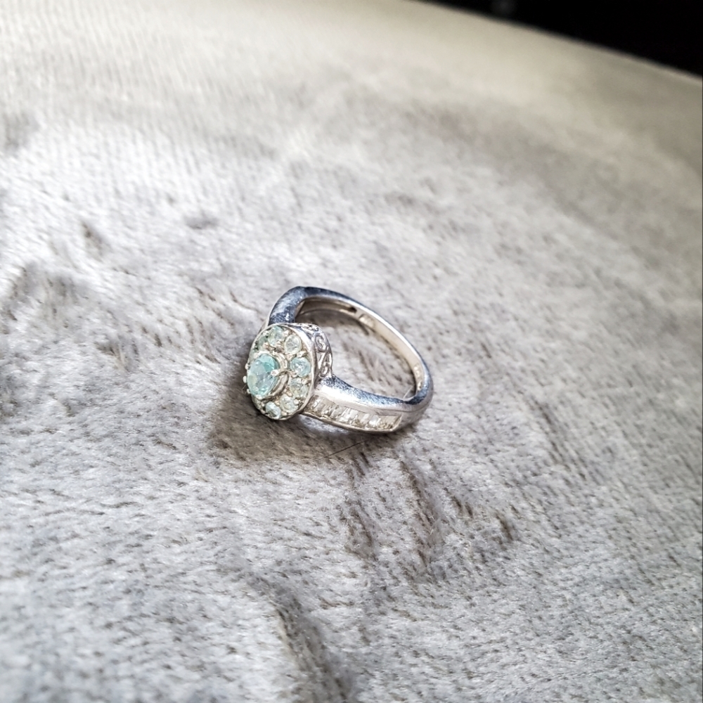 Aquamarine diamond accent ring silver sz 7